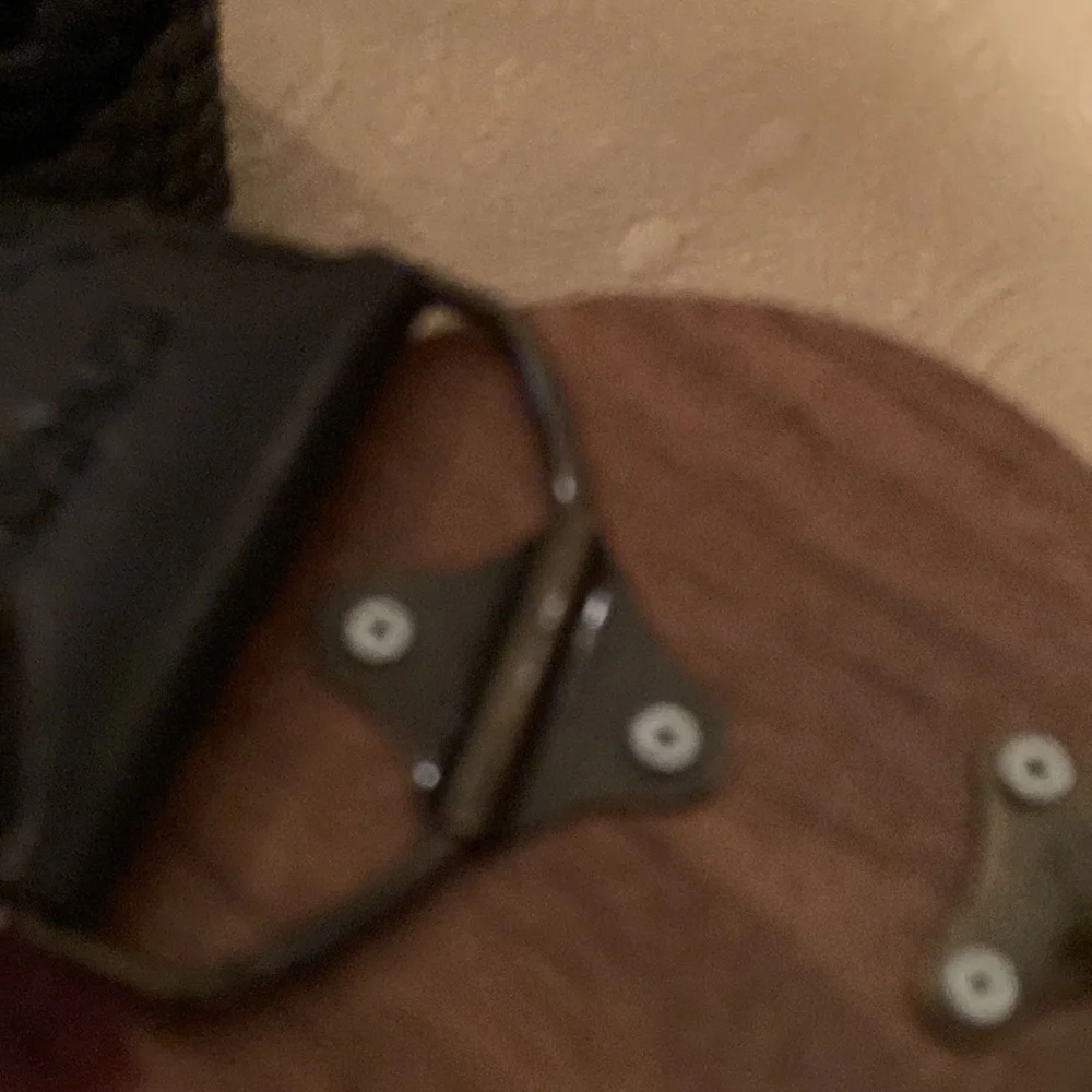 Chico’s Black & White Mosaic Round  Buckle Braided Leather Belt